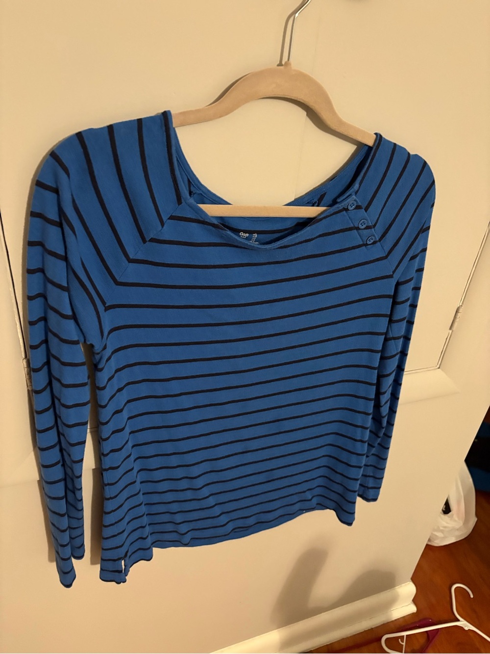 GAP Blue and Black Striped Long-Sleeve Top